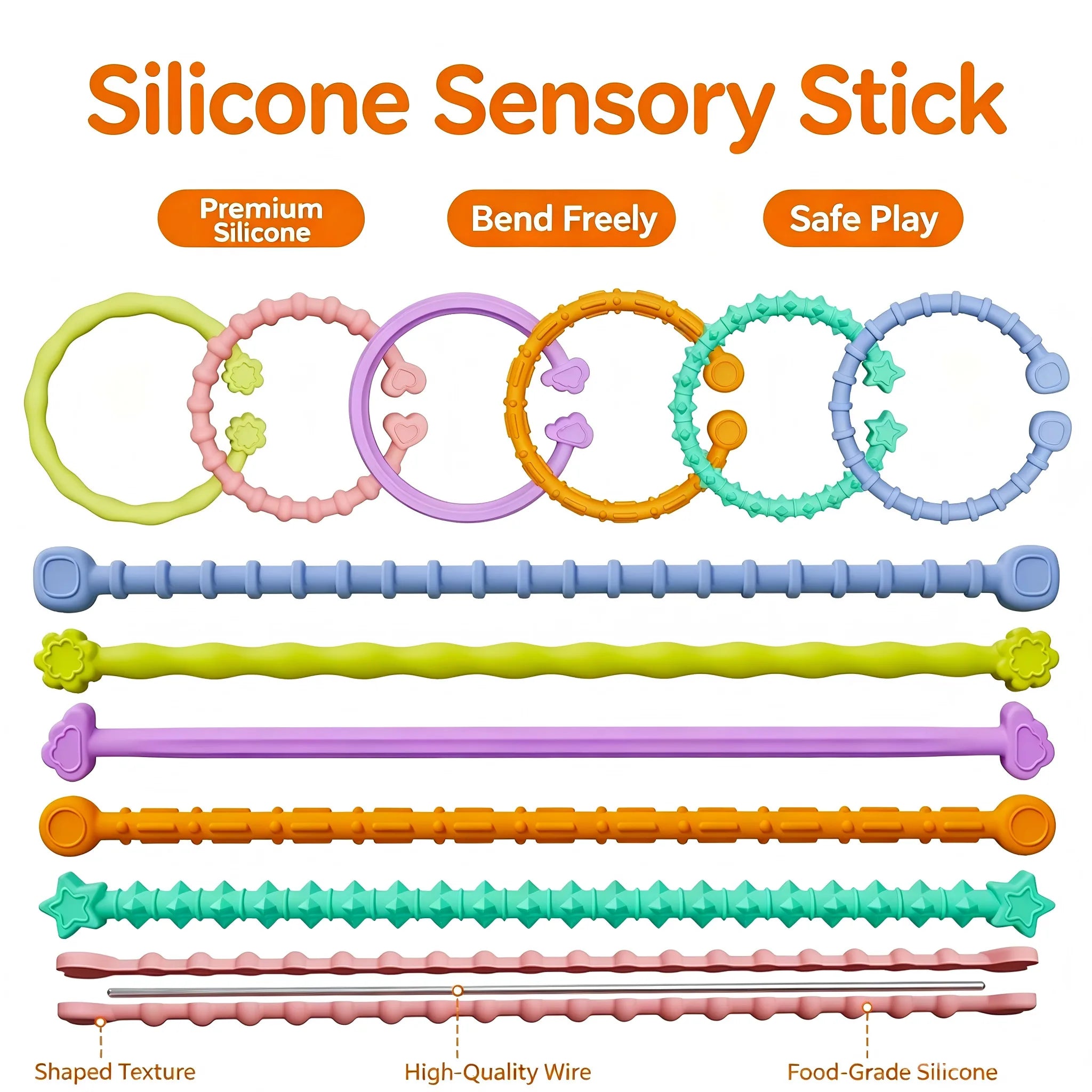 Silicone teething stick for infants during the oral stage of teething Boilable hollow tube teething toy to prevent babies from chewing their hands